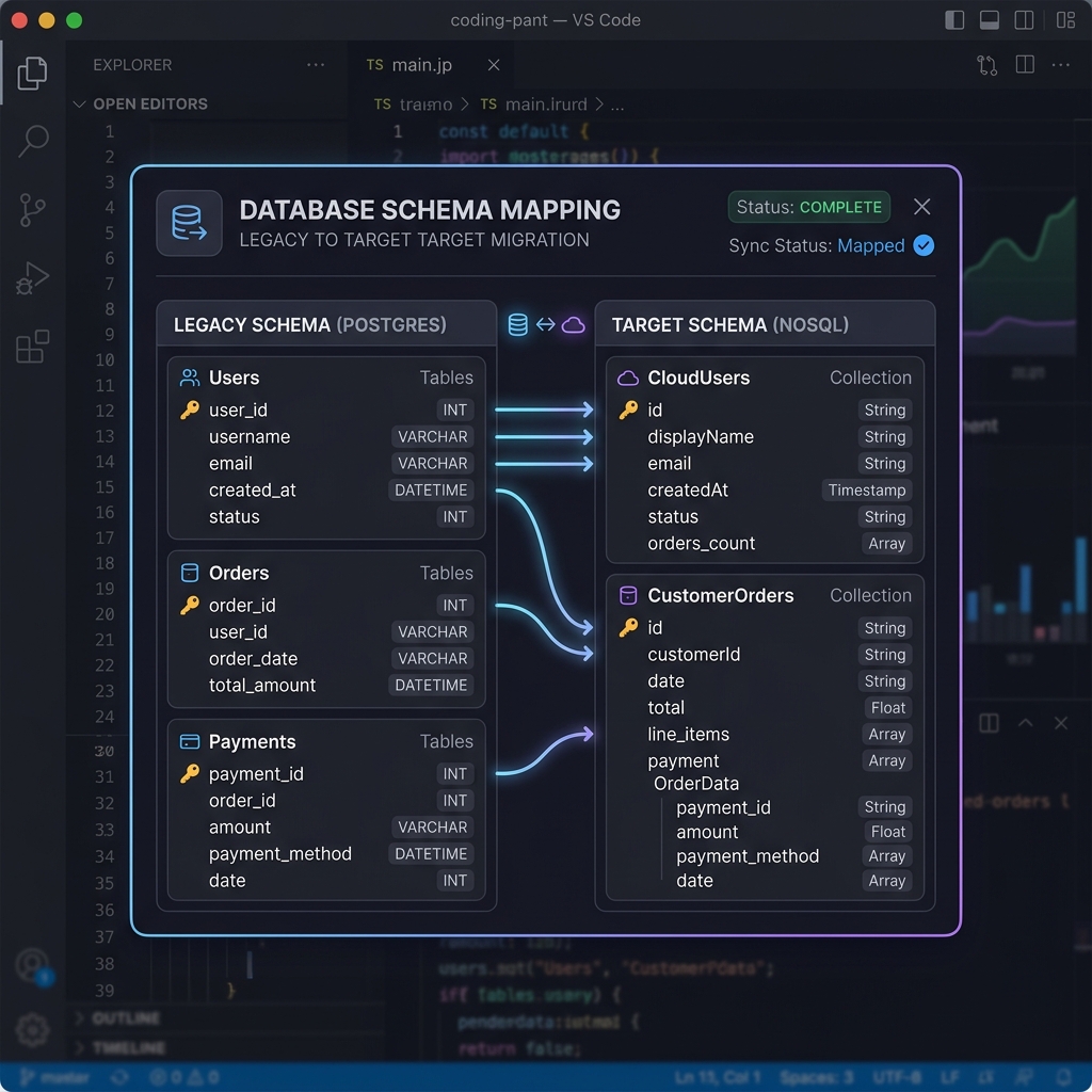 Legacy DB Schema Mapping UI Snapshot
